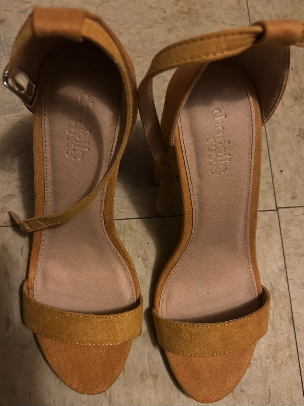 Mustard Suede Ankle-Strap Heels